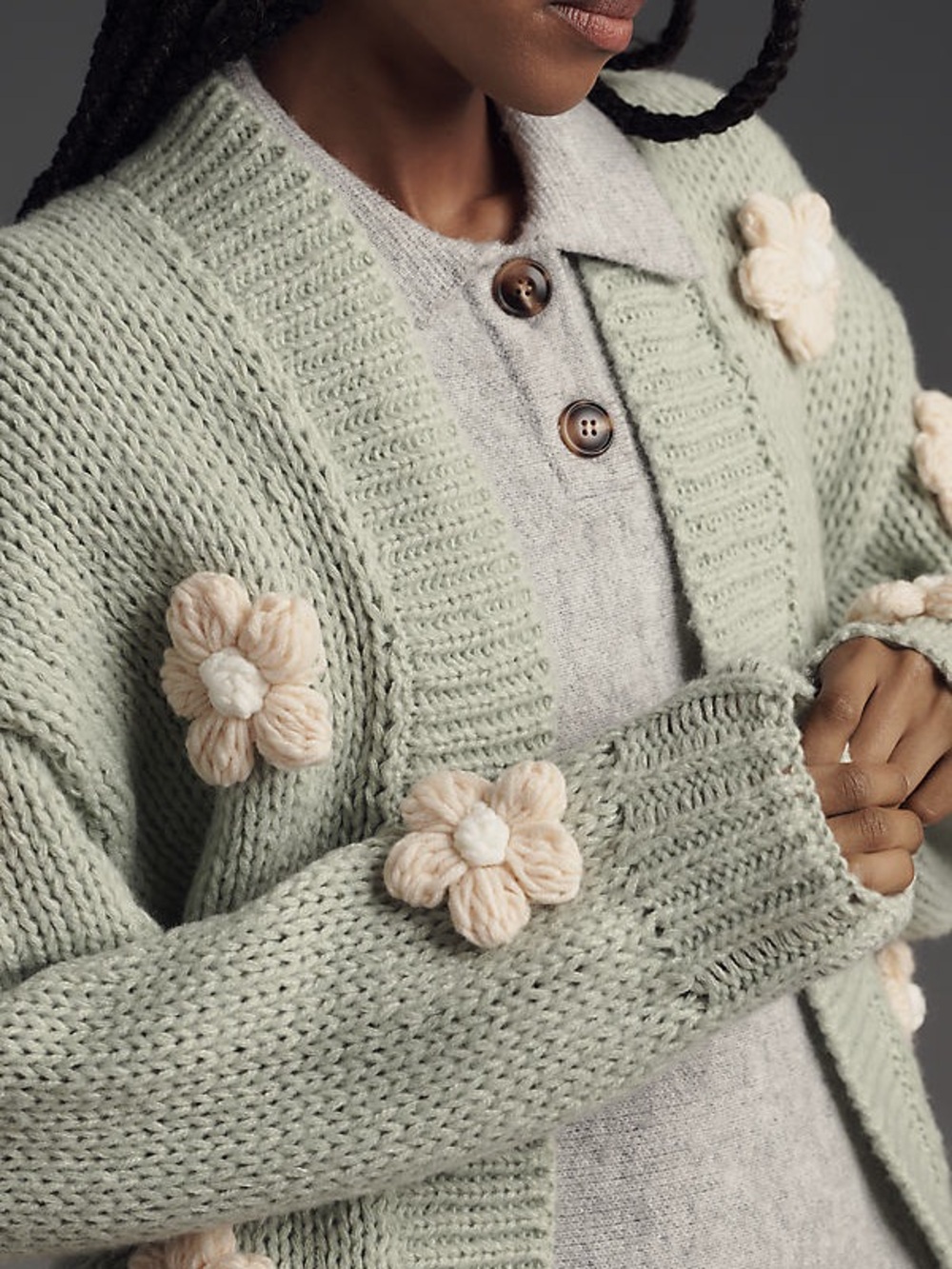 Anthropologie Maeve Susanna Light Green 3D Flower Relaxed Cardigan One Size NWT - Picture 2 of 7